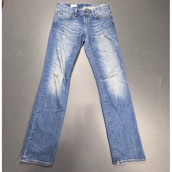 GAP Denim - Gap 1969 Real Straight Jeans Women's 28 Blue Mid Rise Stretch Distressed Faded